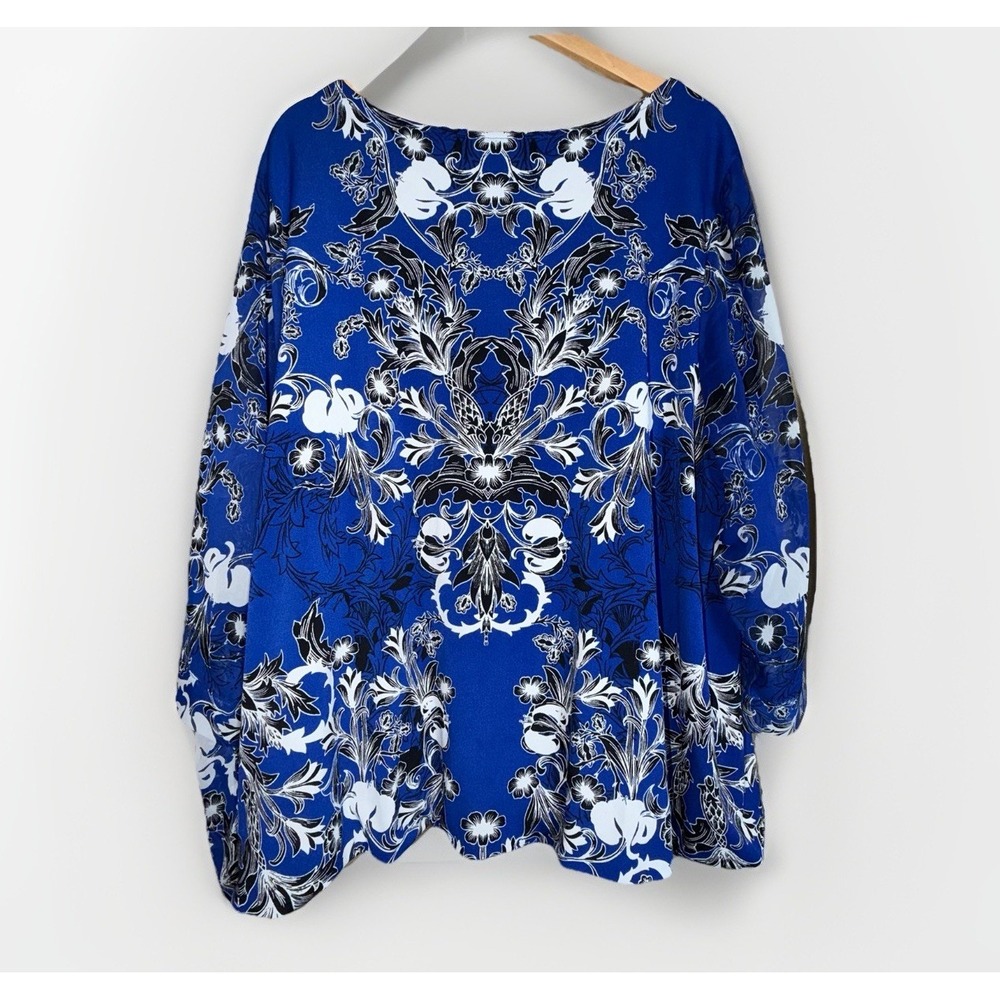 Alfani Woman's Floral Scoop Neck Blouse Size 3X 3/4 Tie Sleeves Tucked Bottom - Picture 4 of 7